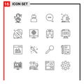 Modern Set of 16 Outlines and symbols such as health, fitness, happy, disease, message