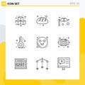 Modern Set of 9 Outlines and symbols such as love, emot, carnival, vacation, summer