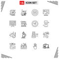 Modern Set of 16 Outlines and symbols such as online, shopping, mail, monitor, computer