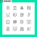 Modern Set of 16 Outlines and symbols such as phone book, directory, valentine, book, china