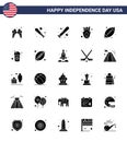 Modern Set of 25 Solid Glyph and symbols on USA Independence Day such as bottle; sport; usa; footbal; food