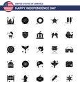 Modern Set of 25 Solid Glyph and symbols on USA Independence Day such as hot dog; usa; usa; star; men Royalty Free Stock Photo