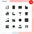 Modern Set of 16 Solid Glyphs Pictograph of agriculture, historic, equipment, church, building