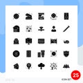 Modern Set of 25 Solid Glyphs Pictograph of bread, cell, coffee, mobile, water