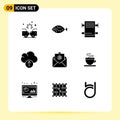 Modern Set of 9 Solid Glyphs Pictograph of coffee, mail, rack, email, data Royalty Free Stock Photo