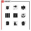 Modern Set of 9 Solid Glyphs Pictograph of communication, layout, studio light, column, marketing