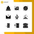 Modern Set of 9 Solid Glyphs Pictograph of company, upload, video, pass, email