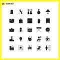 Modern Set of 25 Solid Glyphs Pictograph of day, avatar, massages, science, boiling flask