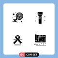 Modern Set of 4 Solid Glyphs Pictograph of female, cancer, cancer day, flashlight, ribbon