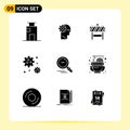 Modern Set of 9 Solid Glyphs Pictograph of find, space, mind, meteor, blocker Royalty Free Stock Photo