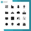 Modern Set of 16 Solid Glyphs Pictograph of folder, technology, eight, bot, android