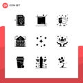 Modern Set of 9 Solid Glyphs Pictograph of galaxy, building, tools, apartment, reception Royalty Free Stock Photo