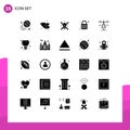 Modern Set of 25 Solid Glyphs Pictograph of geometry, web, bulb, planet, internet