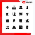 Modern Set of 16 Solid Glyphs Pictograph of graduation, education, heart, lady, mother