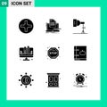 Pack of 9 Modern Solid Glyphs Signs and Symbols for Web Print Media such as journey, web, light, planning, coding