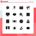 Modern Set of 16 Solid Glyphs Pictograph of monitor, sign, audio recording, love, sound recording