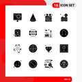 Modern Set of 16 Solid Glyphs Pictograph of online, dvd, fruits, book, glasses