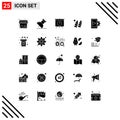 Modern Set of 25 Solid Glyphs Pictograph of presentation, setting, time, design, sports