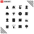 16 User Interface Solid Glyph Pack of modern Signs and Symbols of rain, nurse, chinese, hospital nurse, female nurse Royalty Free Stock Photo