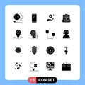 Modern Set of 16 Solid Glyphs Pictograph of service, backbag, iphone, bag, charity