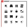 Modern Set of 16 Solid Glyphs Pictograph of support, help, sofa, dialogue, test tubes Royalty Free Stock Photo