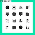 Modern Set of 16 Solid Glyphs Pictograph of timer, chronometer, umbrella, trolley, groceries