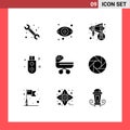 Pictogram Set of 9 Simple Solid Glyphs of trolly, stick, speaker, outline, devices