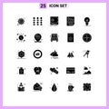Modern Set of 25 Solid Glyphs and symbols such as business, paper, deposit, page, data Royalty Free Stock Photo
