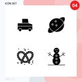 Modern Set of 4 Solid Glyphs and symbols such as car, snowman, planet, food, Layer 1