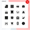 Modern Set of 16 Solid Glyphs and symbols such as celebration, medical, champagne, healthbag, handbag