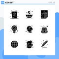 Modern Set of 9 Solid Glyphs and symbols such as cloud, light, document, idea, clock Royalty Free Stock Photo