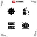 Modern Set of 4 Solid Glyphs and symbols such as cookie, dimm, bottle, cards, game