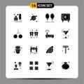 Modern Set of 16 Solid Glyphs and symbols such as dental, cherry, beach, berry, locker