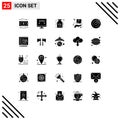 Modern Set of 25 Solid Glyphs and symbols such as dvd, hand, care, delivery, protection Royalty Free Stock Photo