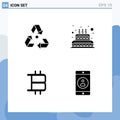 Modern Set of 4 Solid Glyphs and symbols such as eco, bitcoin, garbage, love, sign