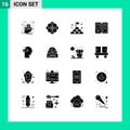 Modern Set of 16 Solid Glyphs and symbols such as exhaustion, star, spring flower, american, book
