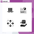 Modern Set of 4 Solid Glyphs and symbols such as files, flowchat, database, storage, enlarge