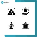 Modern Set of 4 Solid Glyphs and symbols such as finance, game, ahnd, chess, traveling Royalty Free Stock Photo