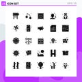 Modern Set of 25 Solid Glyphs and symbols such as floral, sword, cube, sports, female