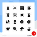 Modern Set of 16 Solid Glyphs and symbols such as folder, document, tree, clipboard, event
