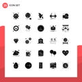 Modern Set of 25 Solid Glyphs and symbols such as geometrical, health, globe, weight, dumbbell