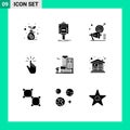 Modern Set of 9 Solid Glyphs and symbols such as gestures, finger, valley, click, target