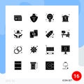 Modern Set of 16 Solid Glyphs and symbols such as hands, hospital, light, dollar, idea