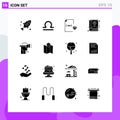 Modern Set of 16 Solid Glyphs and symbols such as head, note, coding, book, file