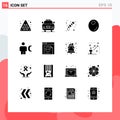 Modern Set of 16 Solid Glyphs and symbols such as human, body, brochette, avatar, fruit