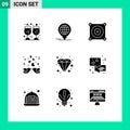 Modern Set of 9 Solid Glyphs and symbols such as jewel, brilliant, electric, love, couple