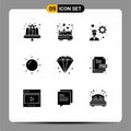 Modern Set of 9 Solid Glyphs and symbols such as jewelry, diamond, developer, business, rise