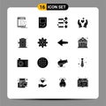Modern Set of 16 Solid Glyphs and symbols such as living, wedding, down, heart, hand