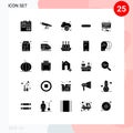 Modern Set of 25 Solid Glyphs and symbols such as marketing, advertisement, cloud, remove, less