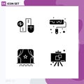 Modern Set of 4 Solid Glyphs and symbols such as mouse, cinema, dollor, paint, film Royalty Free Stock Photo